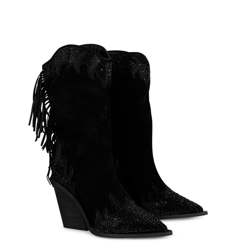 Bottes à Talons Alma En Pena Boot with fringes and rhinestones Bleu Marine Femme | KNZ-96932764